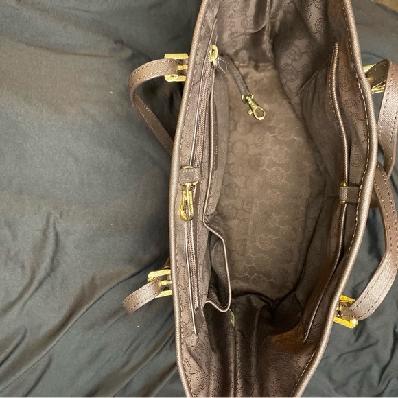 Michael Kors Brown Gold Stripe Large Fabric Tote Handbag 35t7gijt3e - Picture 3 of 4